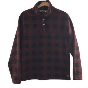John Wayne Red‎ Black Plaid Henley Pullover Sweater Mens Large